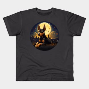 doberman dog under the moon Kids T-Shirt